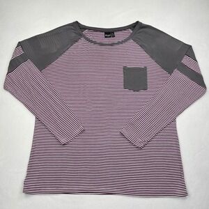 Cruel Denim Shirt Womens XL Purple Striped Raglan Baseball Tee Pocket Top XL